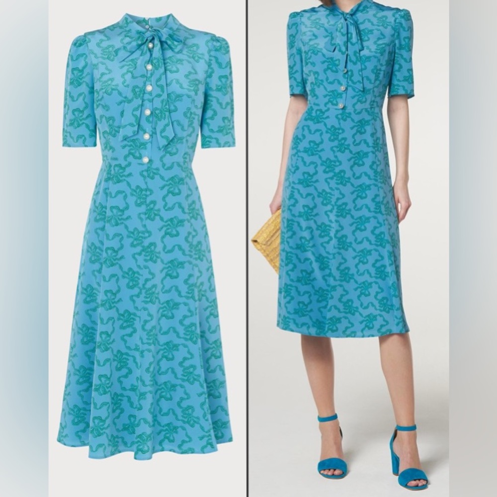 LK Bennett DK Montague 100% silk light blue tea dress
